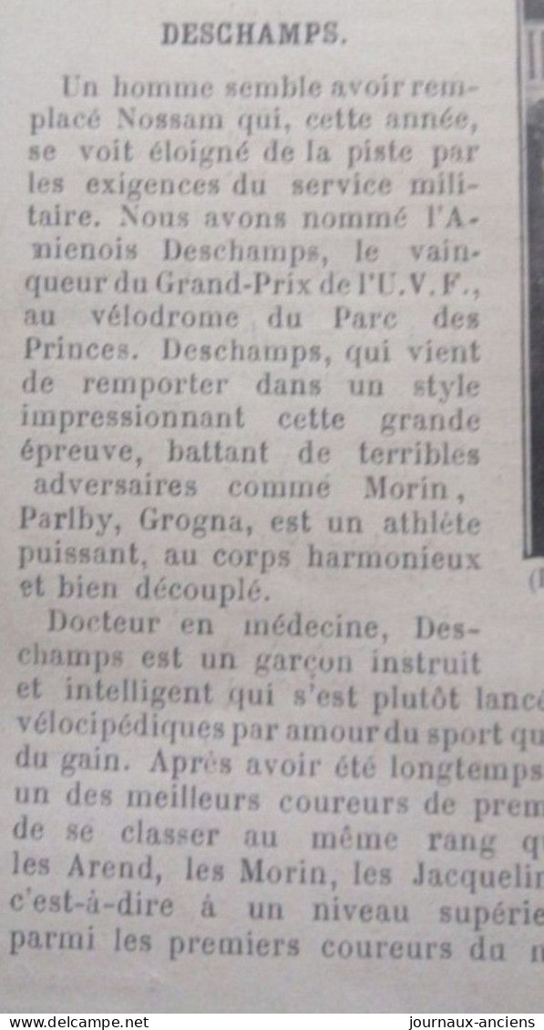 1898 CYCLISME - GRAND PRIX DE L'U. V. F - DESCAMPS DOCTEUR EN MÉDECINE VAINQUEUR SUR BICYCLETTE MUNIE DE PNEU VITAL - 1900 - 1949