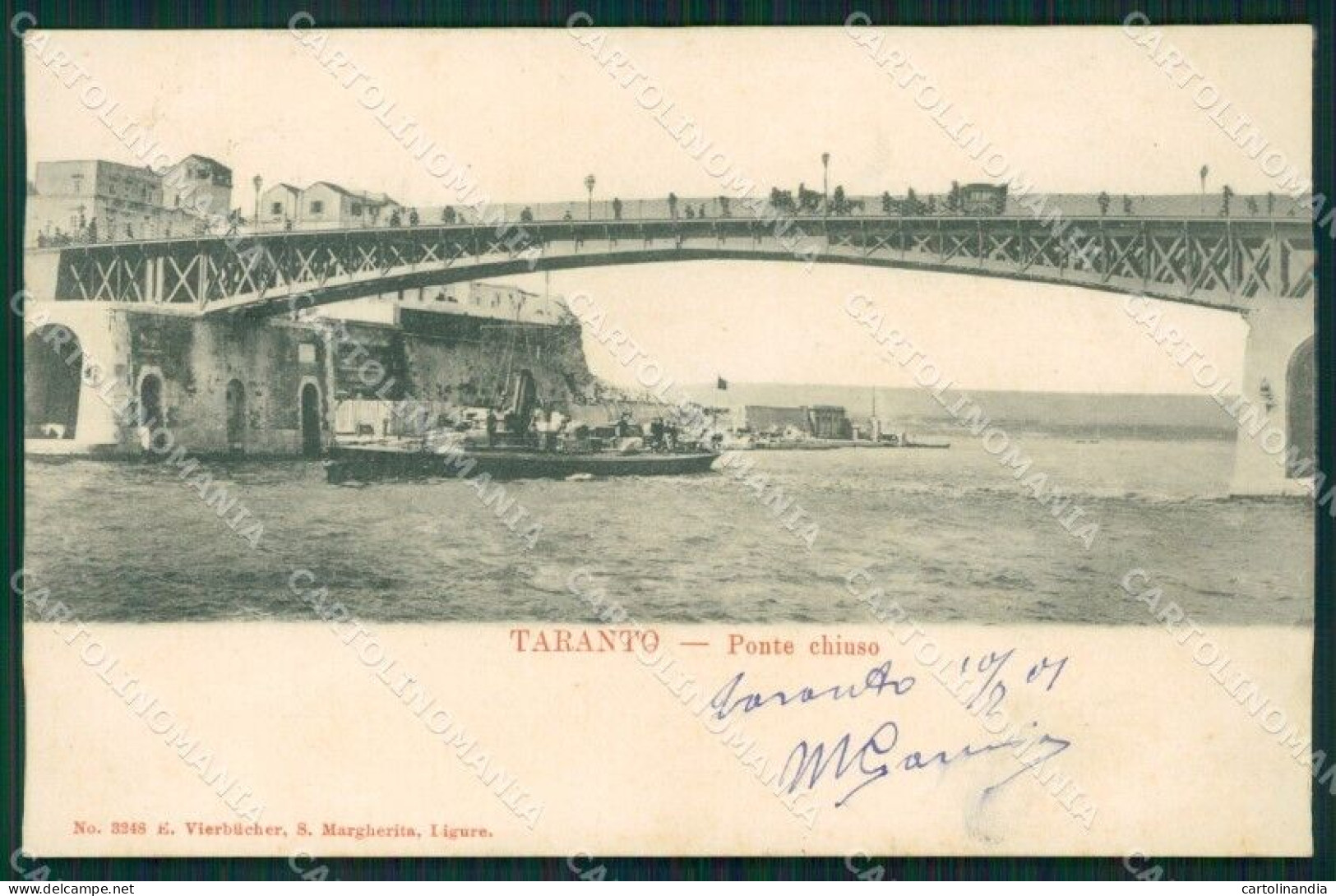 Taranto Città Ponte Chiuso Nave Postcard Cartolina KF3471 - Taranto