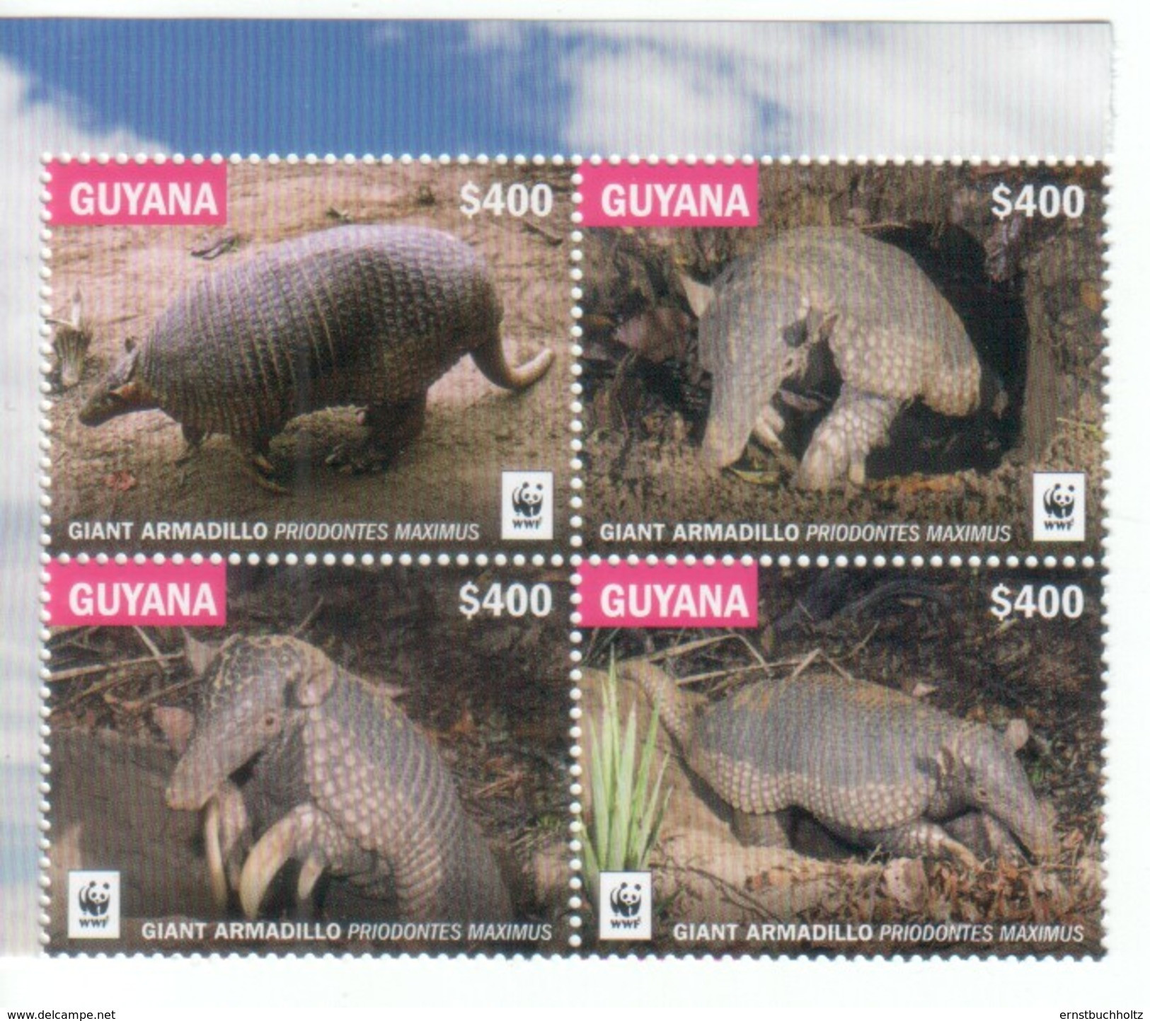 2016 Guyana WWF Gürteltier Giant Armadillo 4val - Guyane (1966-...)