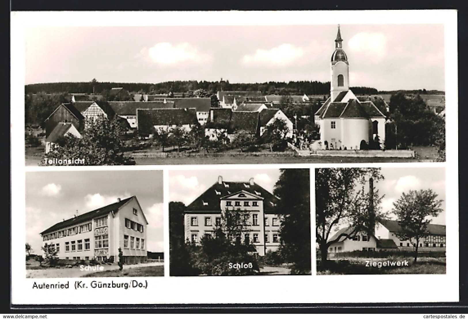 AK Autenried /Günzburg, Teilansicht, Schulhaus, Schloss, Ziegelwerk  - Guenzburg