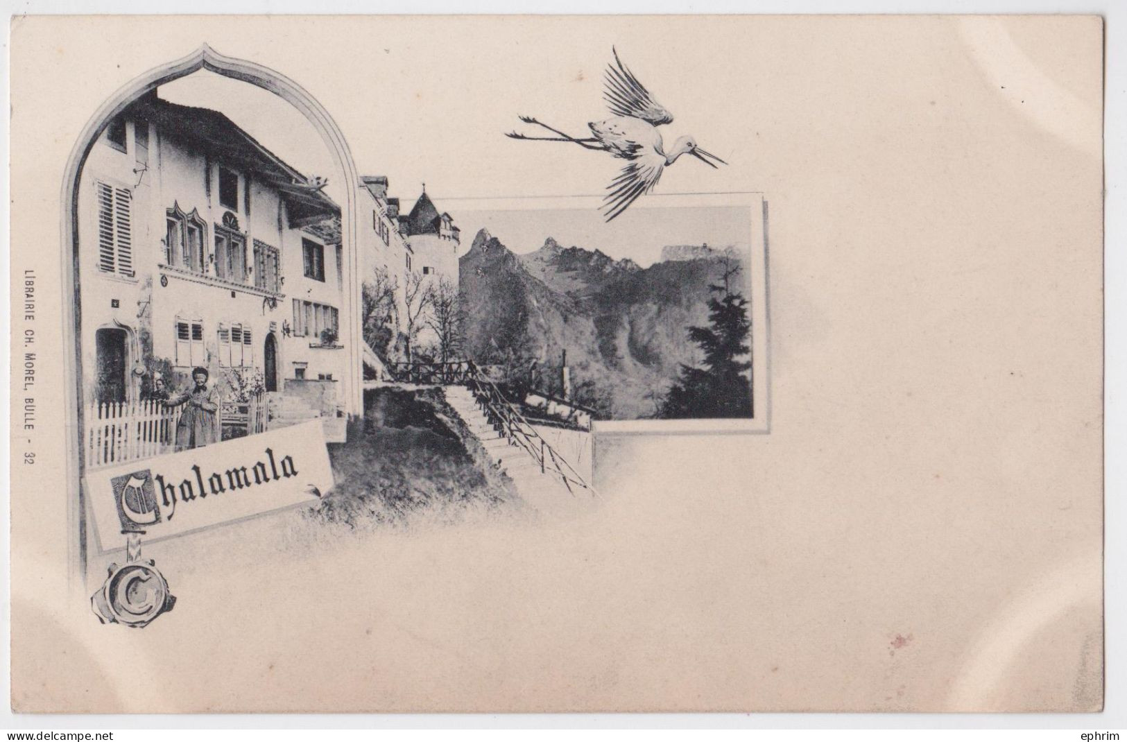 Gruyères Le Chalamala Litho Cigogne - Gruyères