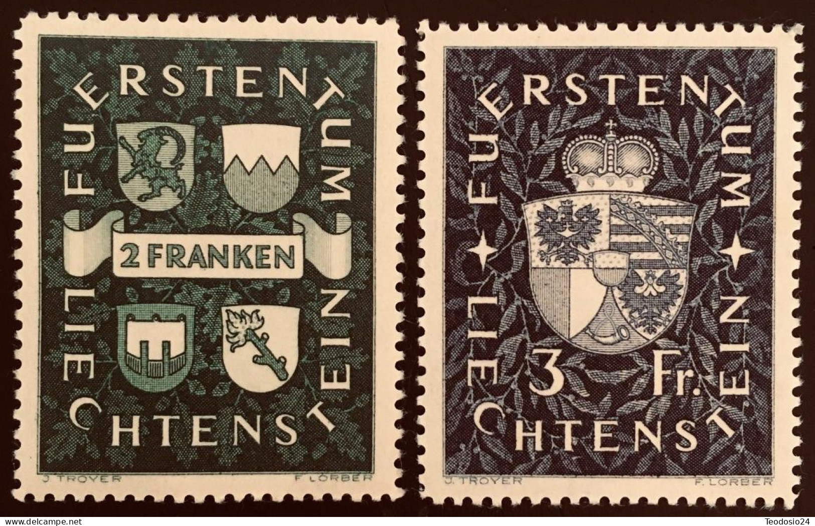Liechtenstein 1939  Yvert  159 ** 160 * - Neufs