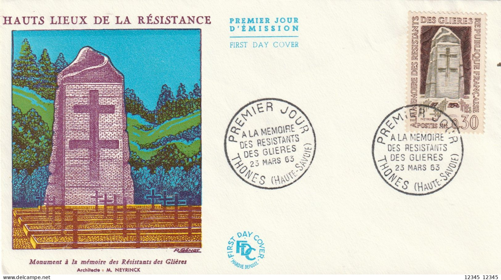 Frankrijk 1963, FDC Unused, Monument At The Heroes' Cemetery Near Morette In The Glières High Plateau - 1960-1969