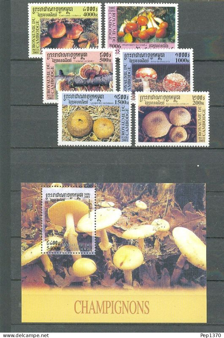 CAMBOYA 2001 - CAMBODGE - SETAS - MUSHROOMS - PILZE - YVERT 1801/1806** + HB - 177** - Pilze