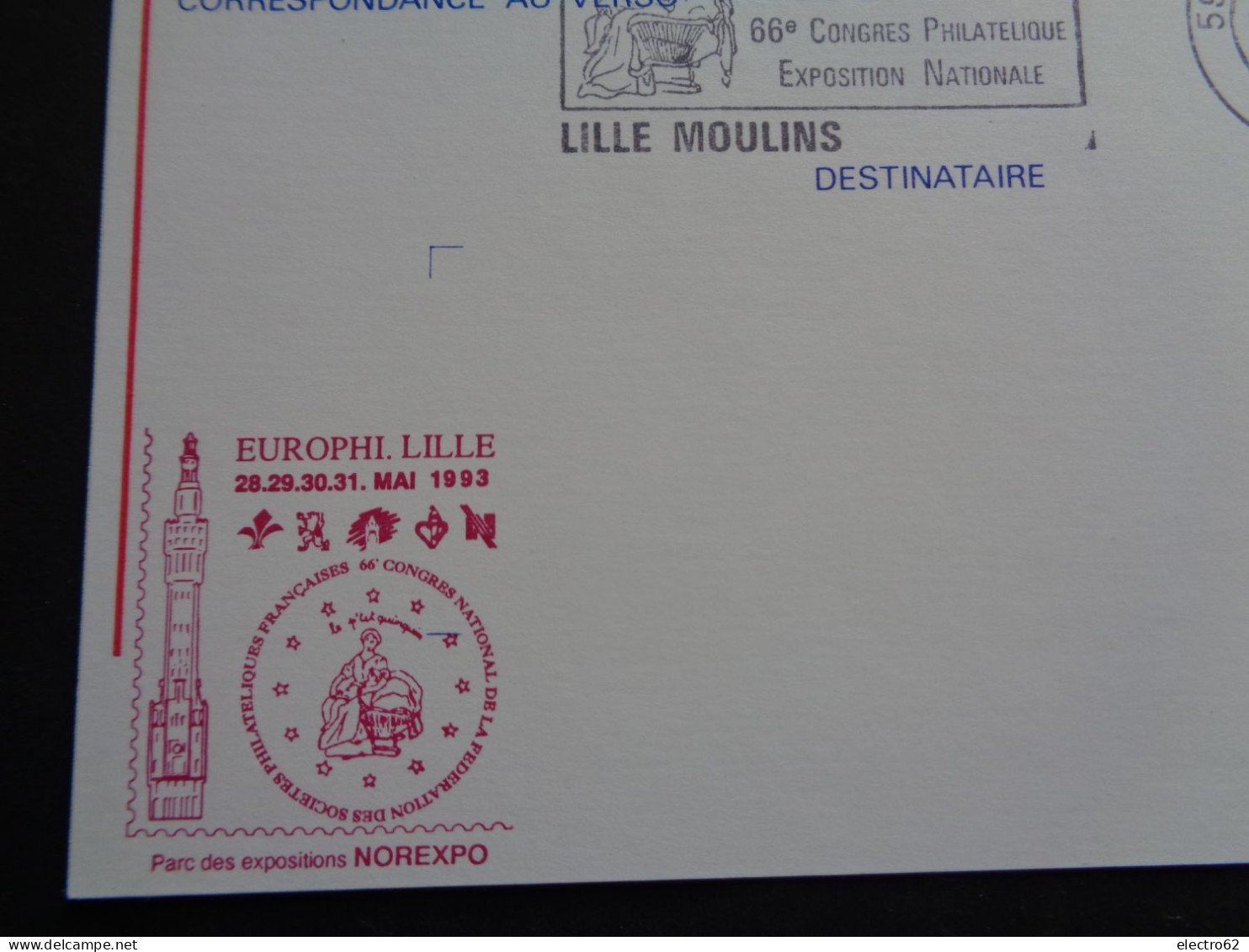 Carteposte 66 Congrés Philatélique Exposition Nationale Lille Moulins NOREXPO Marianne Briat Bicentenaire 1993 - Briefmarkenausstellungen