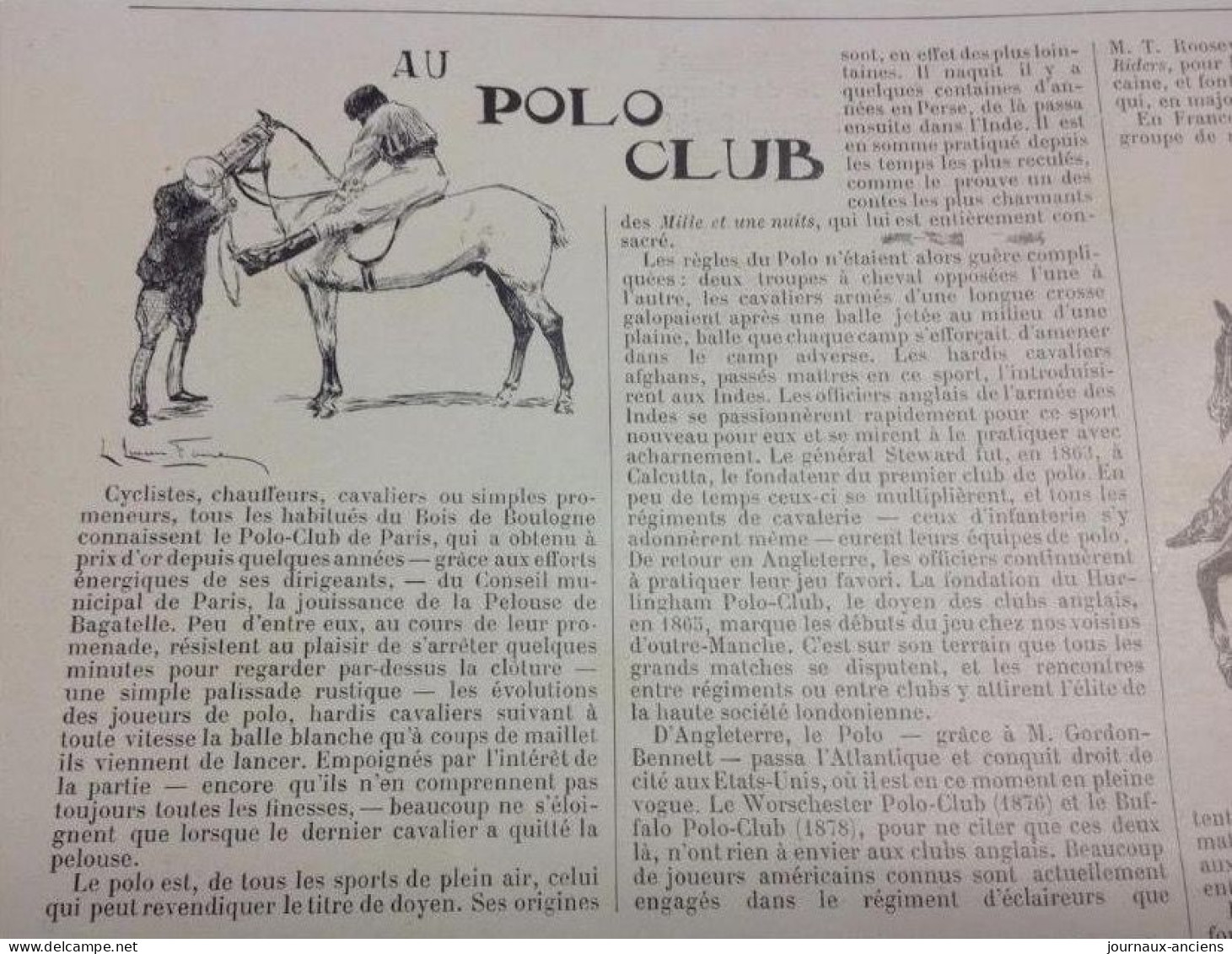 1898 PARIS - LE POLO CLUB - VUE DU CERCLE - CHALET DU CLUB - BOIS DE BOULOGNE - LA VIE AU GRAND AIR - 1900 - 1949