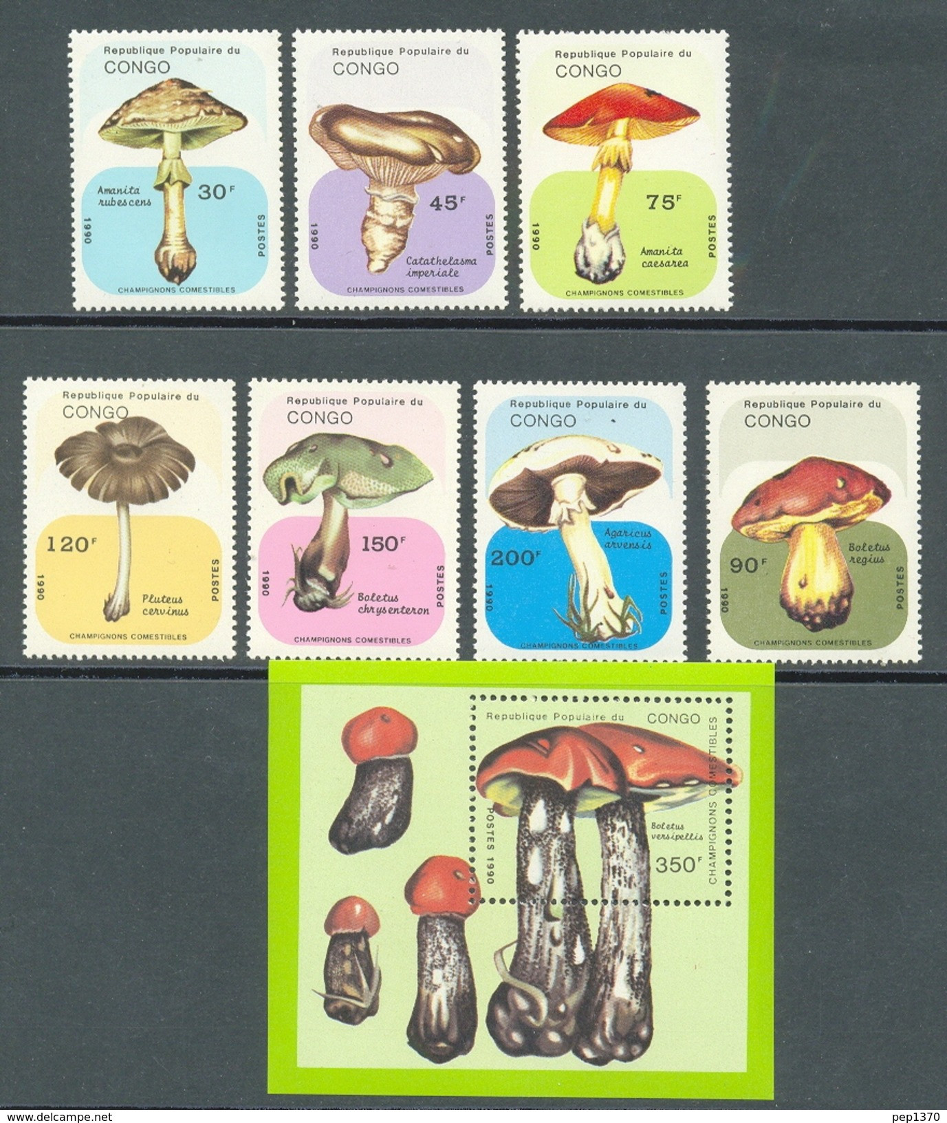 CONGO 1990 - SETAS - CHAMPIGNONS - MUSHHROOMS - PILZE - YVERT Nº 888A/88G + BLOCK 48A - Pilze