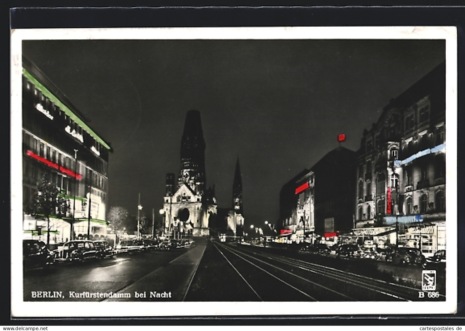 AK Berlin-Charlottenburg, Kurfürstendamm Mit Geschäften Und Gedächtniskirche Bei Nacht  - Charlottenburg