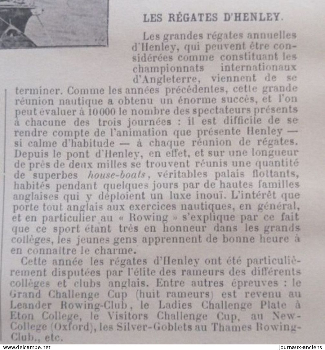 1898 LES REGATES D'HENLEY - CHAMPIONNAT INTERNATIONAUX D'ANGLETERRE - LA VIE AU GRAND AIR - 1900 - 1949
