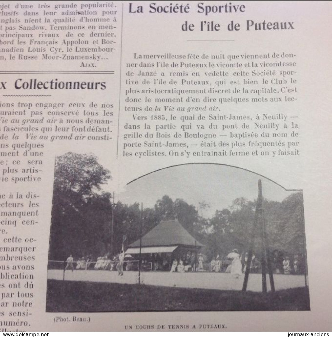 1898 ILE DE PUTEAUX - LA SOCIÉTÉ SPORTIVE DE L'ILE DE PUTEAUX - TENNIS - LE CHALET - LA VIE AU GRAND AIR - 1900 - 1949