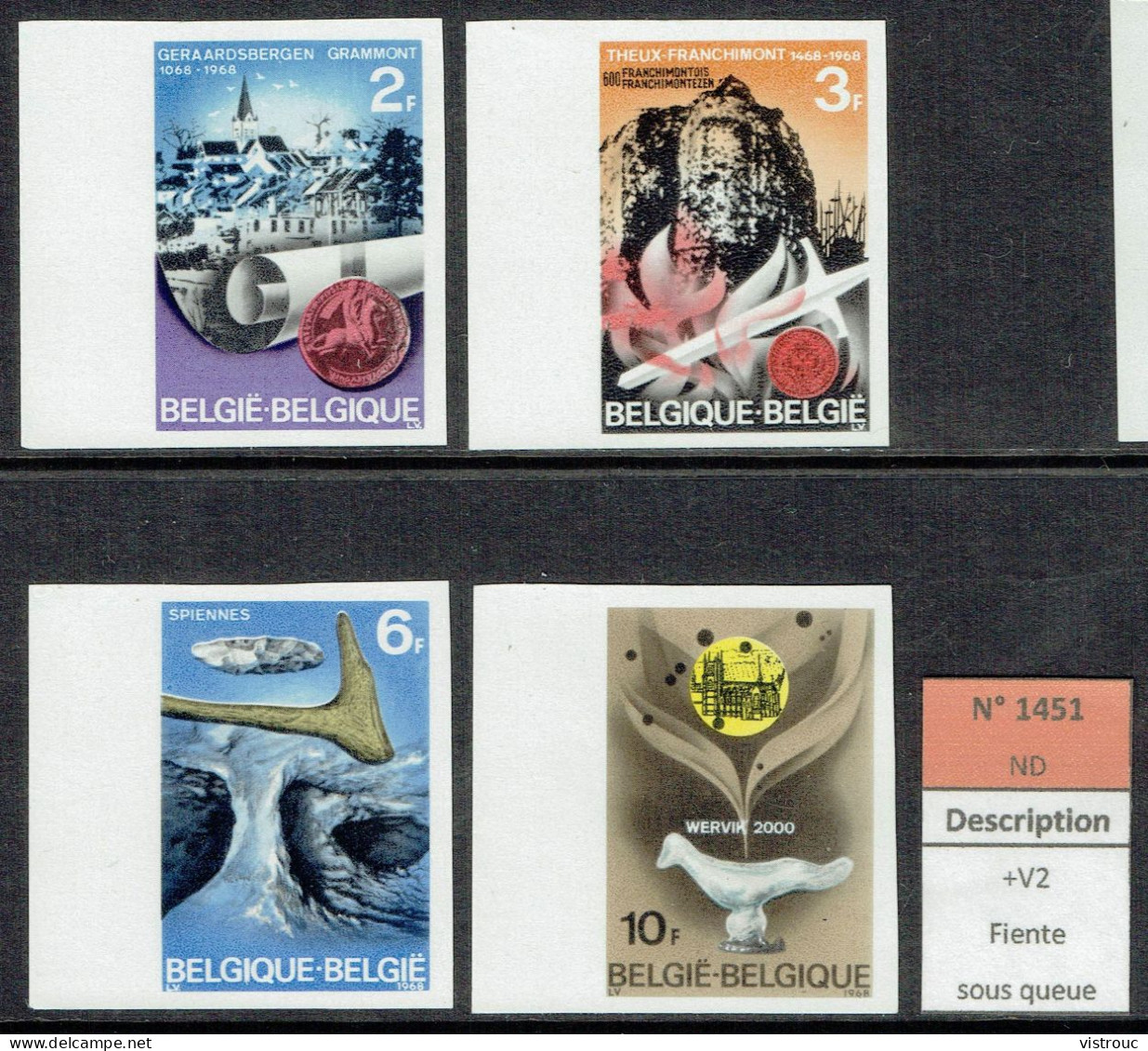 COB 1448/51 - ND B. De F.-  Cote: 80 € - Série Historique - Variété "fiente Sous La Queue" Au N° 1451- 1968. - 1961-1980