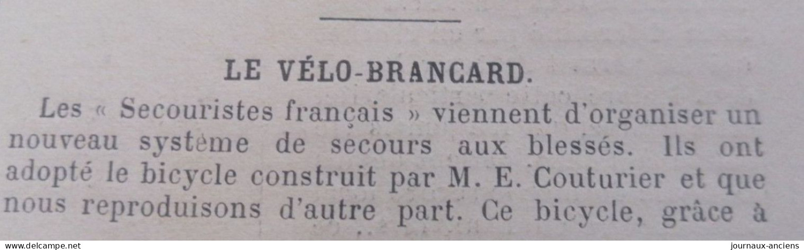 1898 LE VÉLO BRANCARD - SECOURISTES FRANÇAIS - LA VIE AU GRAND AIR - 1900 - 1949