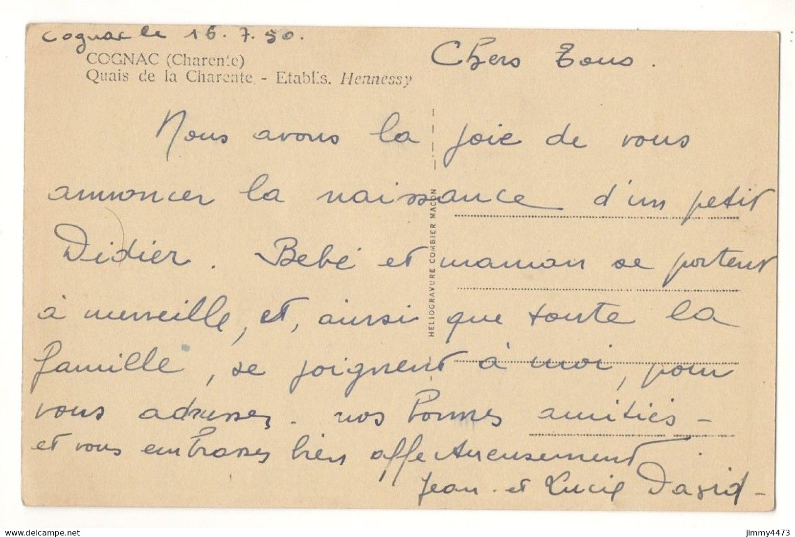 CPA - COGNAC En 1950 (Charente) Quai De La Charente - Etablissement Hennessy - Hélio COMBIER MACON - Cognac