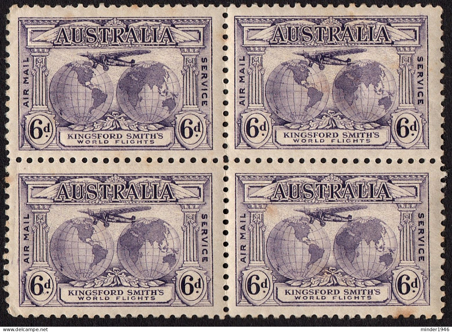 AUSTRALIA 1931 KGV 6d Violet, Kingsford Smith Flights-Airmail Mail Service, Block Of 4 SG123 MNH - Nuovi