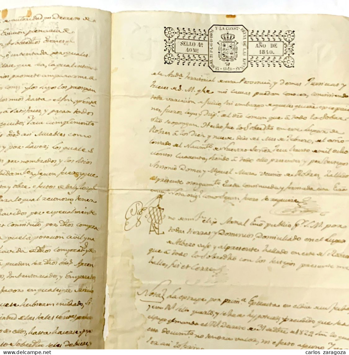 ESPAÑA 1840 — TIMBRE FISCAL, SELLOS DE 40 Ms — Pliego Completo, 4 Páginas — TIMBROLOGIA - Revenue Stamps