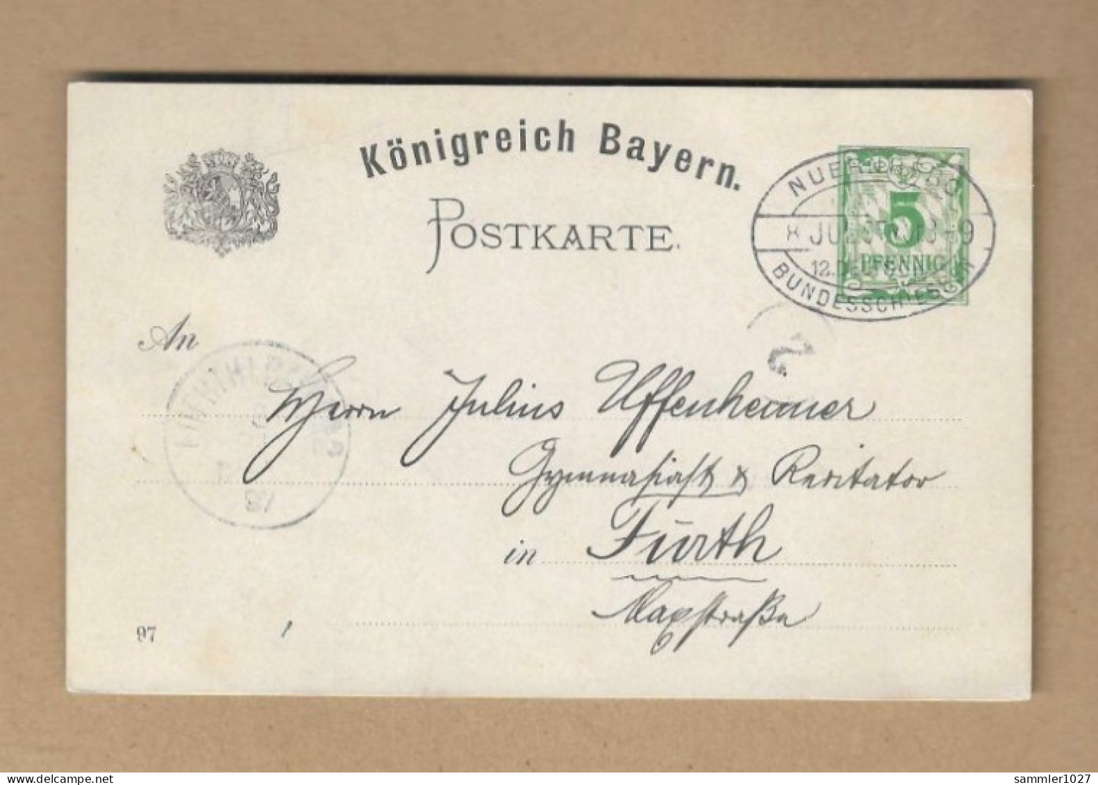 Los Vom 21.04 -  Privatganzsache  Nürnberg 1897 - Cartes Postales