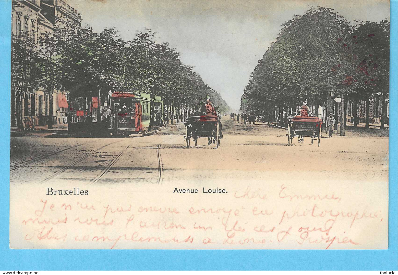 Bruxelles-1901-Avenue Louise-Attelage-Tram-Tramway-Strassenbahn-Cachet "Bruxelles Et Alost-1901"-Colorisée - Avenues, Boulevards