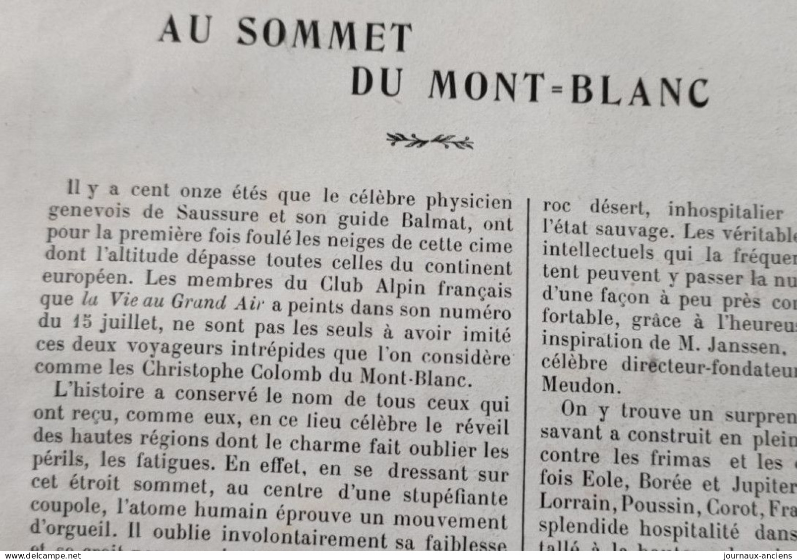 1898 AU SOMMET DU MONT BLANC - JANSSEM ET SES GUIDES - L'OBSERVATOIRE - LES ROCHES ROUGES - LA VIE AU GRAND AIR - Riviste - Ante 1900