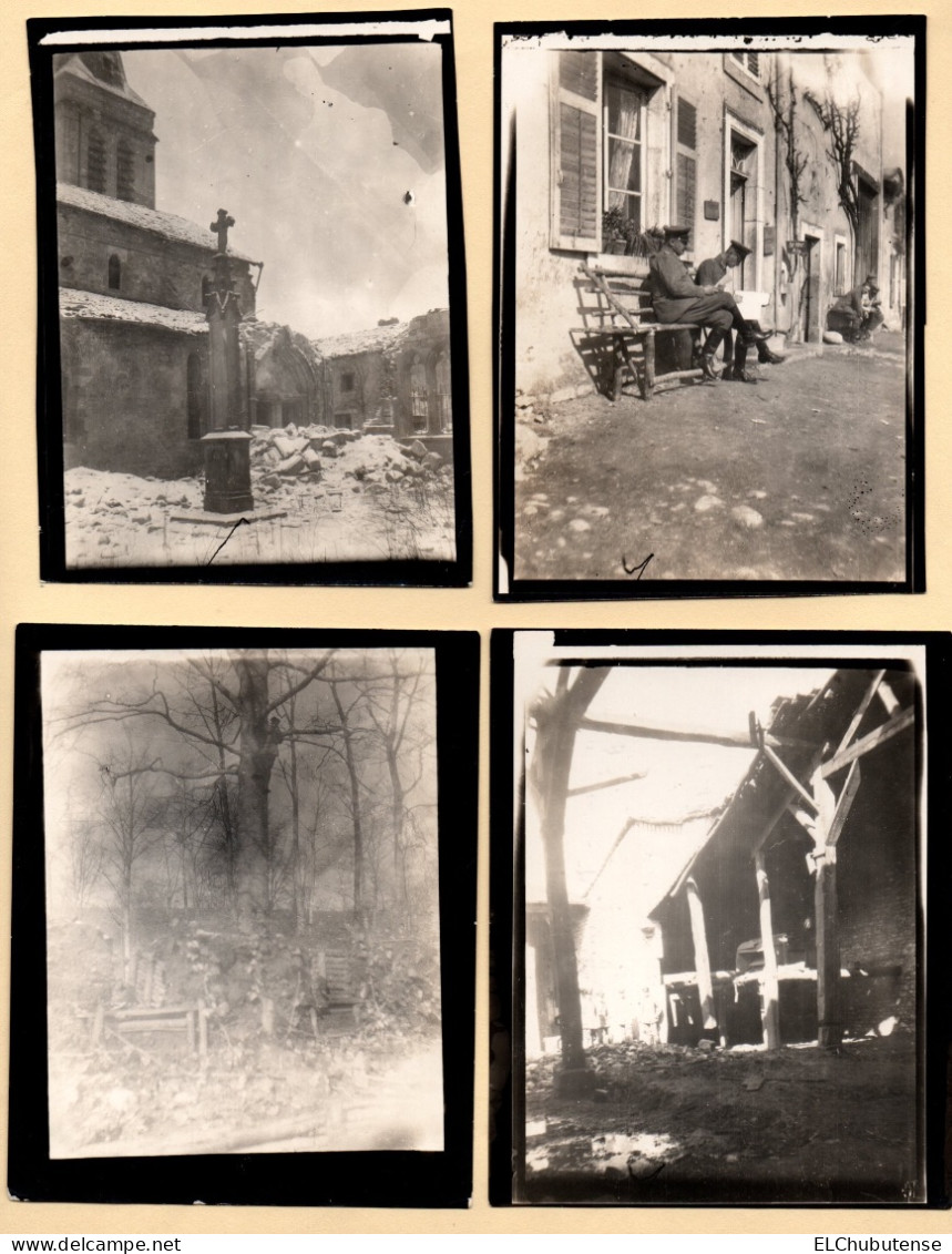 Lot Photos Soldats Allemands Ruines Tranchée Artillerie église Woël Hattonchâtel Côtes De Meuse Guerre 14-18 - Guerra, Militares