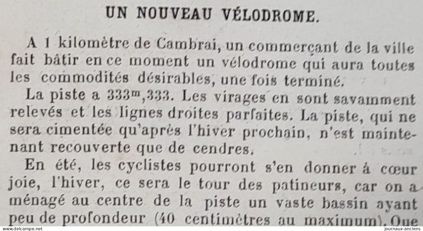 1898 CYCLISME - CAMBRAI - UN NOUVEAU VÉLODROME - LA VIE AU GRAND AIR - Riviste - Ante 1900