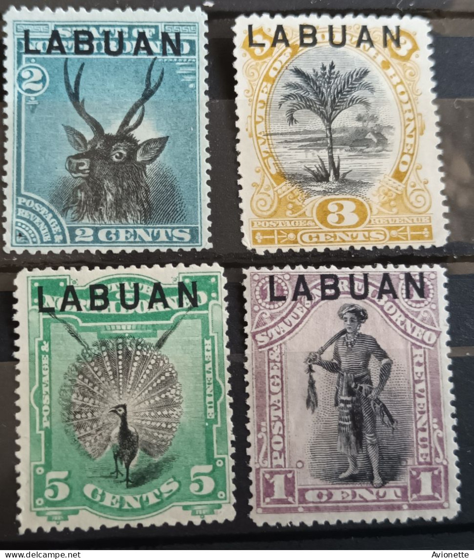 Bornéo Surcharge Labuan (4 Timbres Sans Gomme) - North Borneo (...-1963)
