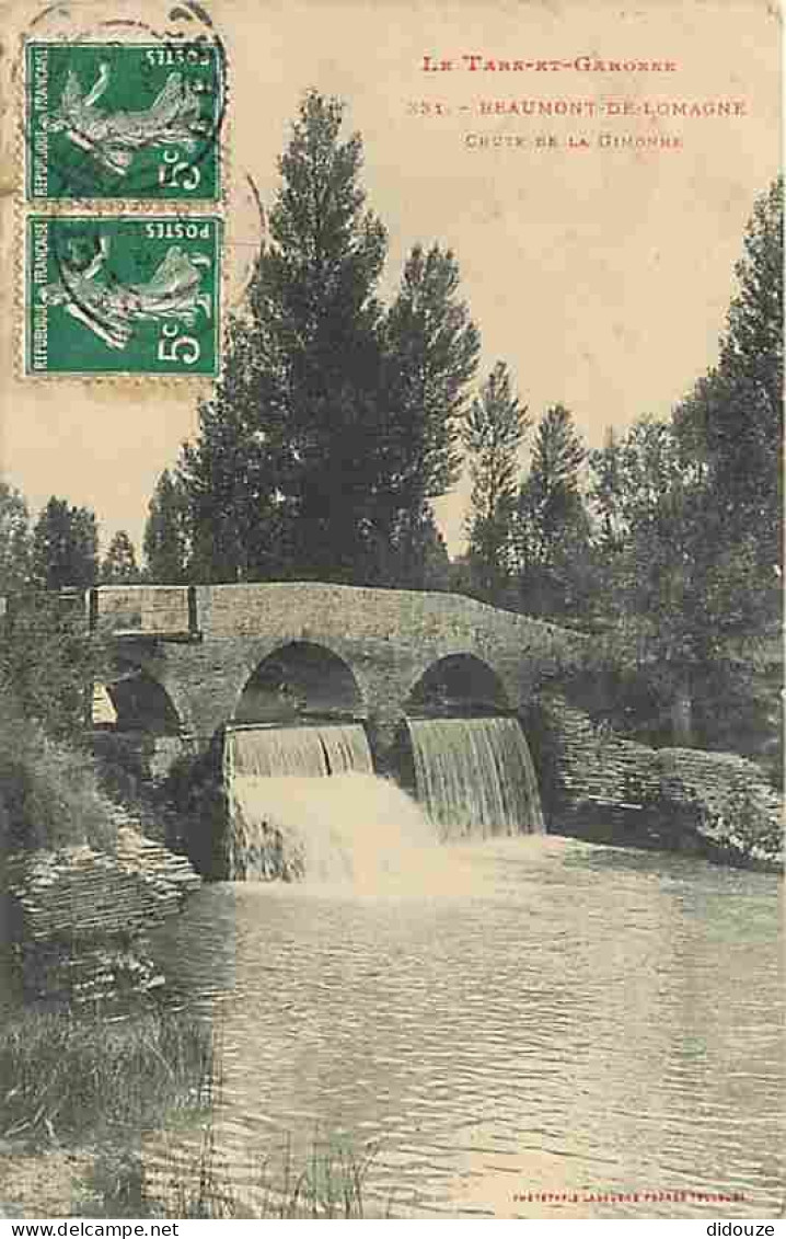 82 - Beaumont De Lomagne - Chute De La Gimone - Pont - Correspondance - Oblitération Ronde De 1908 - CPA - Voir Scans Re - Beaumont De Lomagne