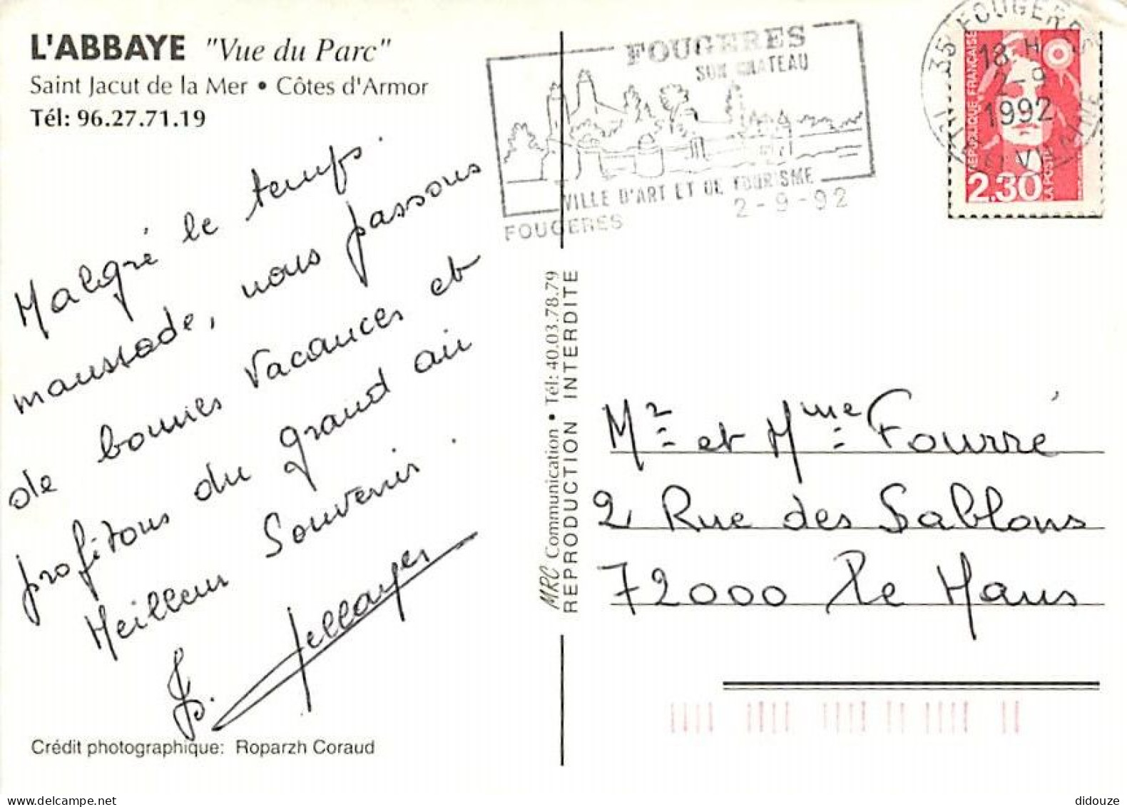 22 - Saint Jacut De La Mer - L'Abbaye - Vue Du Parc - Flamme Postale De Fougères - CPM - Voir Scans Recto-Verso - Saint-Jacut-de-la-Mer