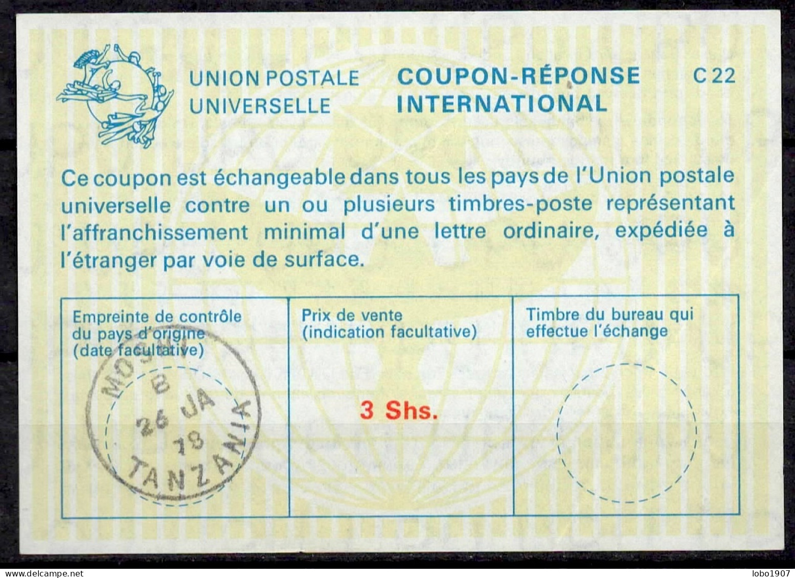 TANZANIE TANZANIA  La22A  3 Shs.  International Reply Coupon Reponse Antwortschein IRC IAS  MOSCHI 26.01.78 - Tanzanie (1964-...)