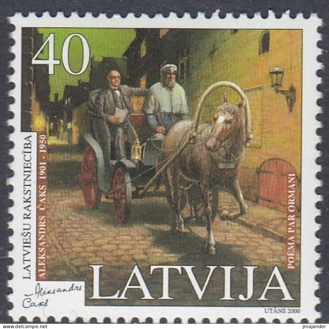 Latvia 2000 - 50th Death Anniversary Of Aleksandrs Čaks (1901-1950), Poet, Horse Wagon - Mi 518 ** MNH [1841] - Latvia