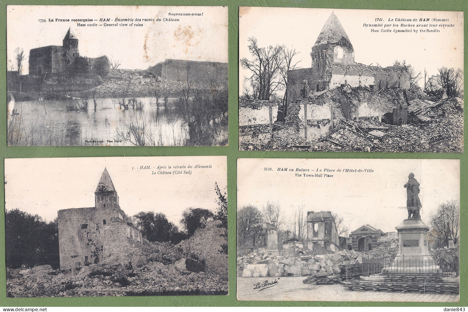 LOT DE 5 CPA Guerre 14/18 - SOMME - RUINES DE HAM - SCANS RECTO VERSO - Ham