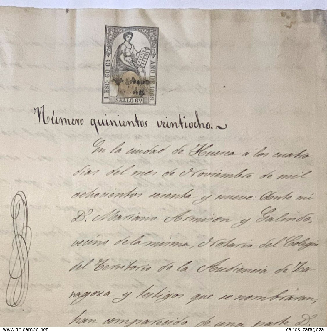 ESPAÑA 1869—TIMBRE FISCAL De 60 Cts De Escudo—Pliego Completo, 4 Páginas. Marca De Agua — TIMBROLOGIA - Revenue Stamps