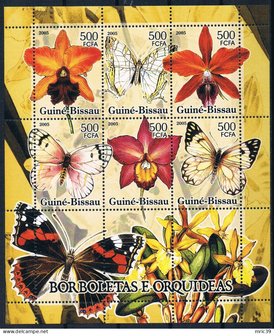 Bloc Sheet Fleurs Papillons Orchidées Flowers Orchids Butterflies Neuf  MNH **   Guine Bissau 2005 - Orchideeën