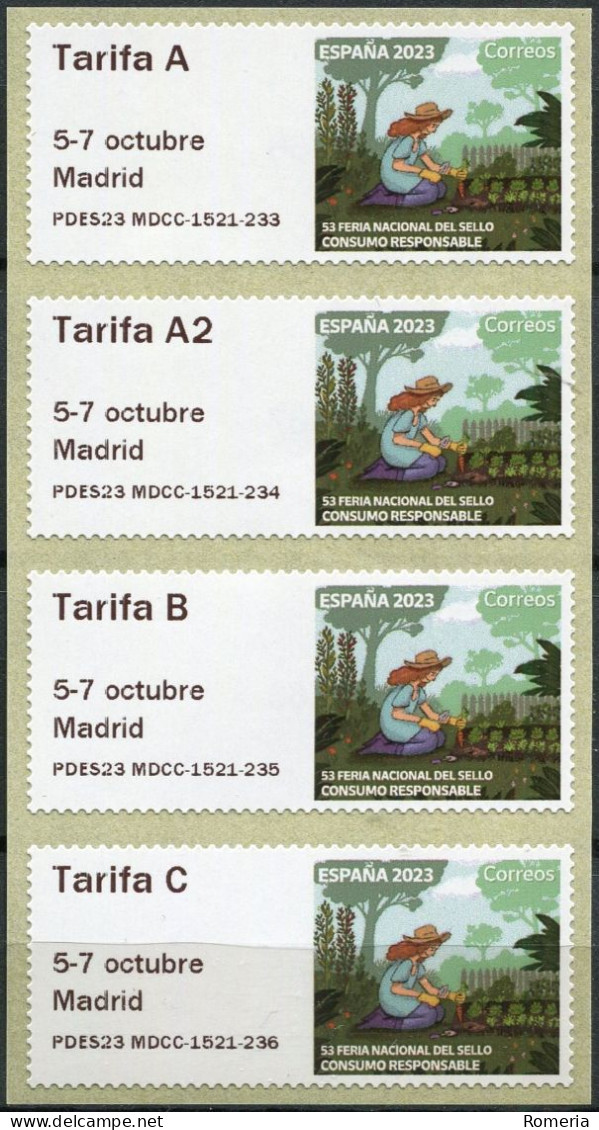 Espagne - 2023 - 53 Feria Nacional Del Sello. Madrid. Consumo Responsable - 1521 - 233 234 235 236 - Timbres De Distributeurs [ATM]