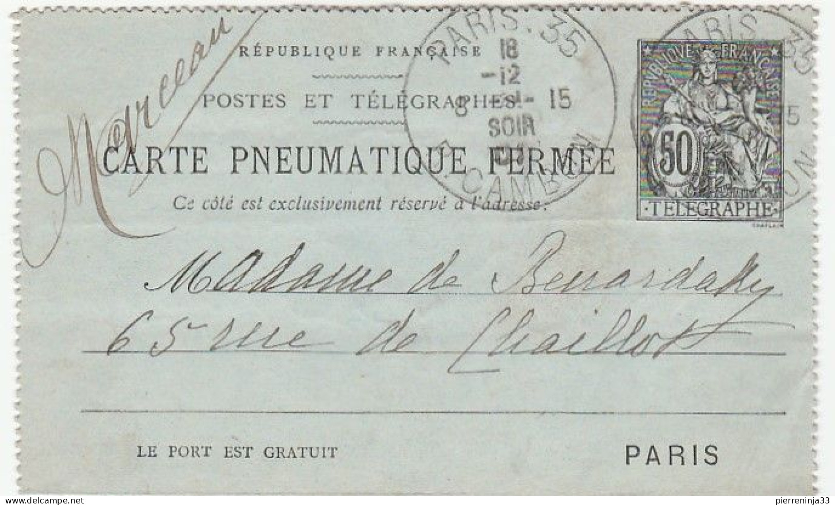 Lot De 2 Entiers / Carte Pneumatique Fermée Et Télégramme (devant Et Fente) - Verzamelingen En Reeksen: PAP