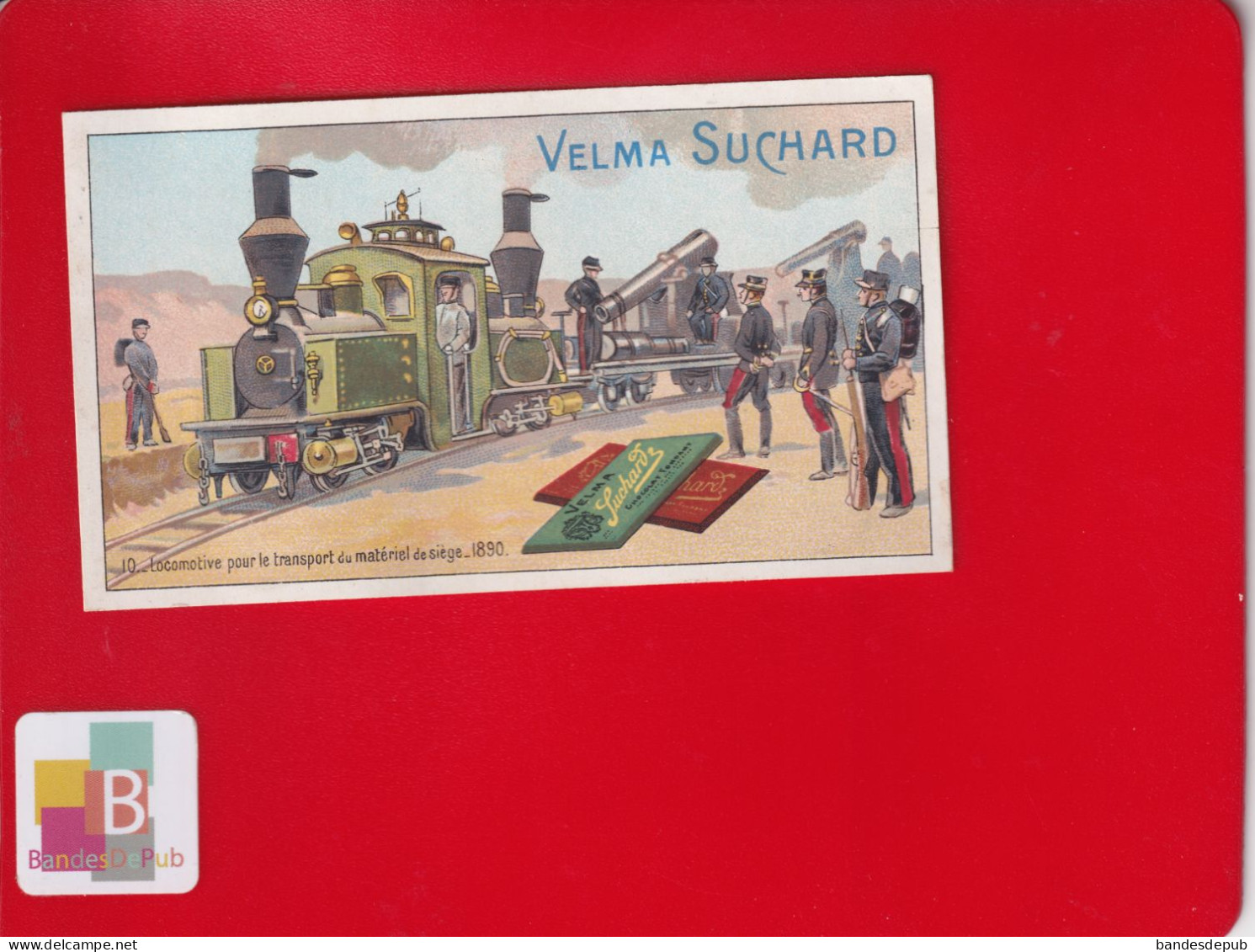 Cacao Suchard Chromo Train Vapeur Locomotive Gare Voie Ferrée Chemin De Fer Siege Canons Militaires - Suchard