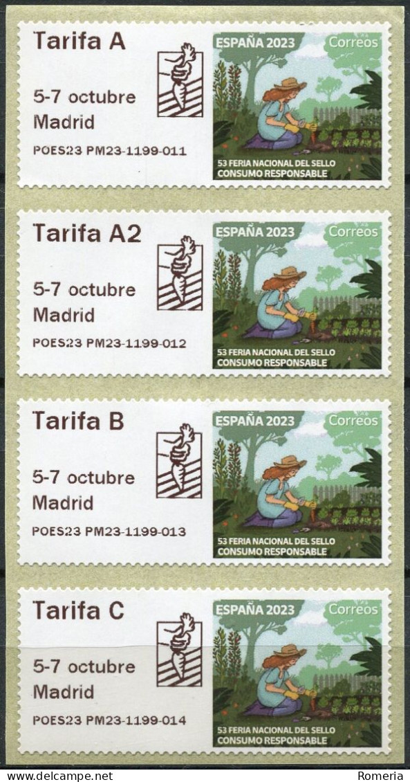 Espagne - 2023 - 53 Feria Nacional Del Sello. Madrid. Consumo Responsable - 1199  011 012 013 014 - Machine Labels [ATM]