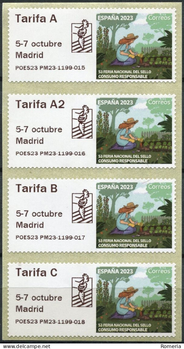 Espagne - 2023 - 53 Feria Nacional Del Sello. Madrid. Consumo Responsable - 1199  015 016 017 018 - Machine Labels [ATM]