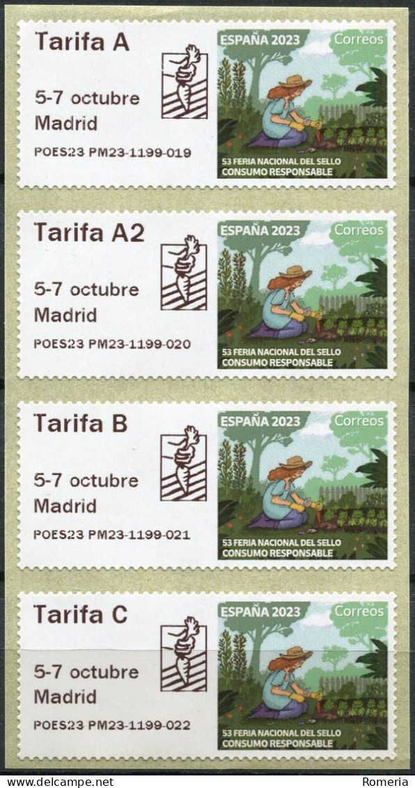 Espagne - 2023 - 53 Feria Nacional Del Sello. Madrid. Consumo Responsable - 1199  019 020 021 022 - Automaatzegels [ATM]