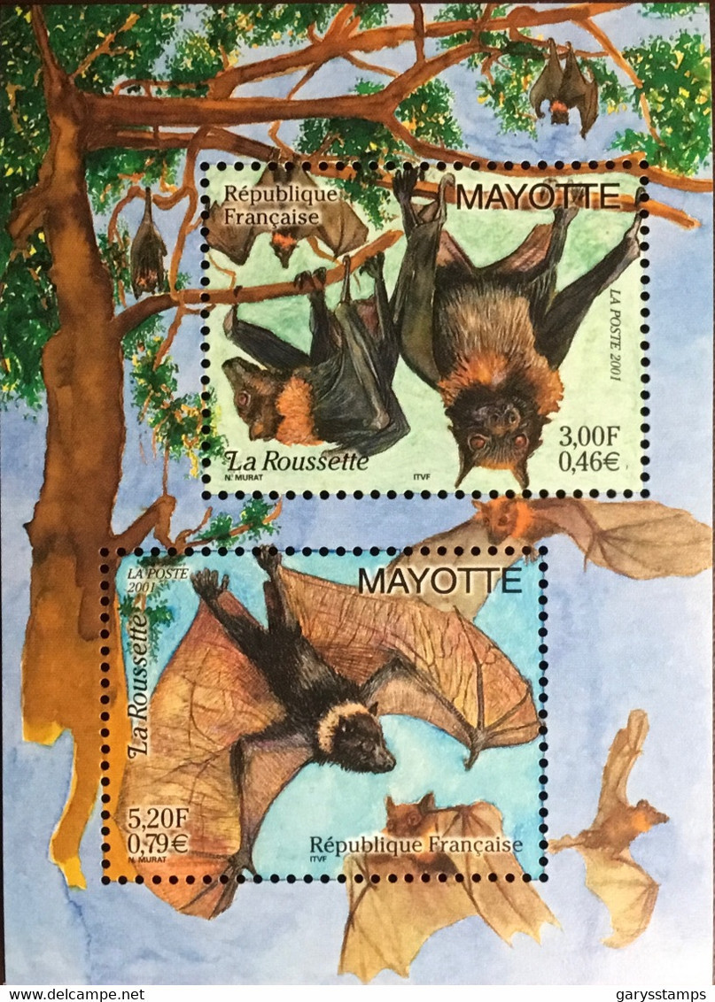 Mayotte 2001 Fruit Bats Animals Sheetlet MNH - Fledermäuse