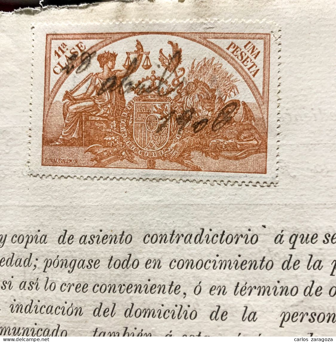 ESPAÑA 1906 — PLIEGO FISCAL — POLIZA 1 Pta Y TIMBRE MOVIL. TIMBROLOGIA. Marca De Agua - Revenue Stamps