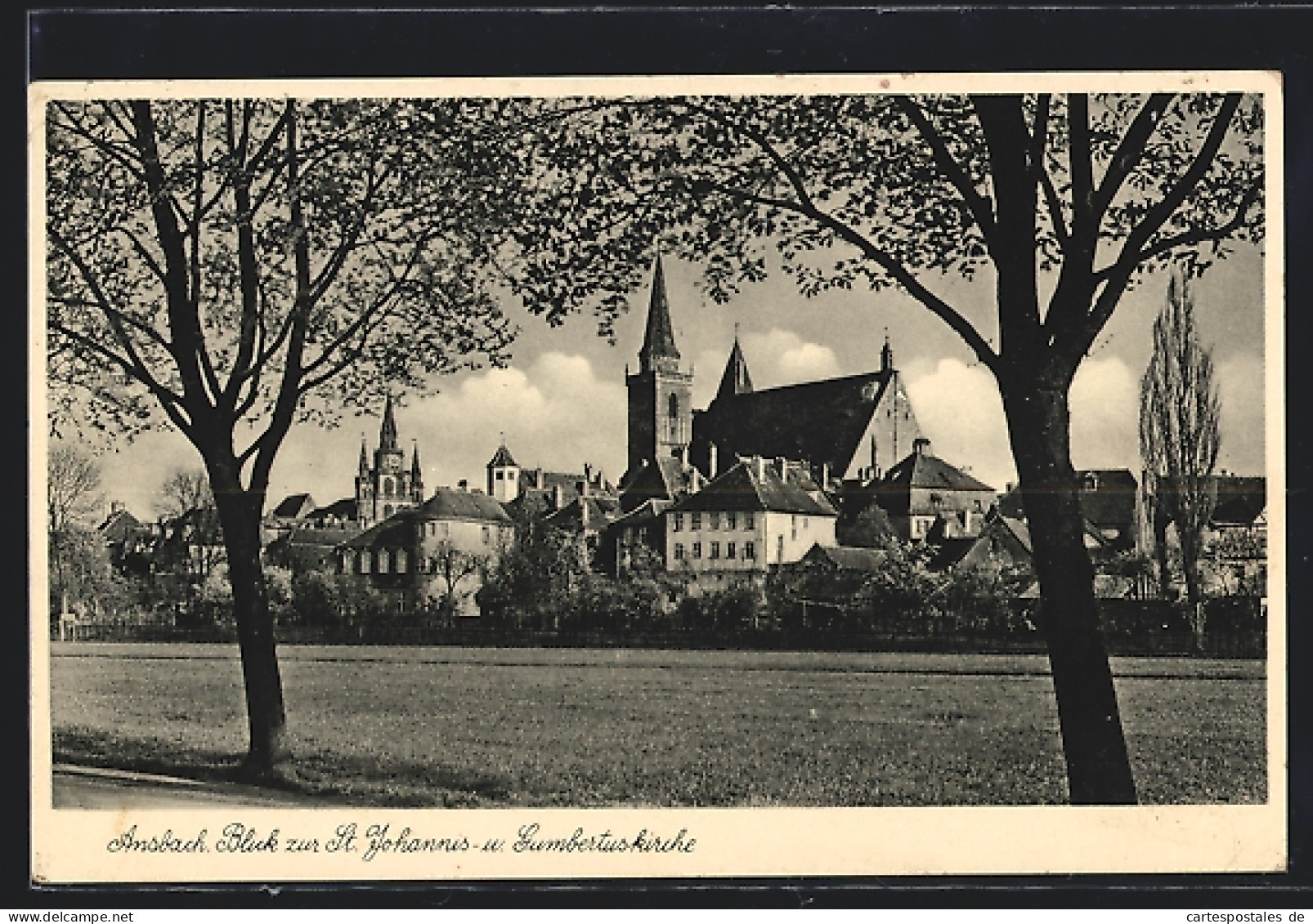 AK Ansbach, Blick Auf St. Johannis-und Gumbertuskirche  - Ansbach