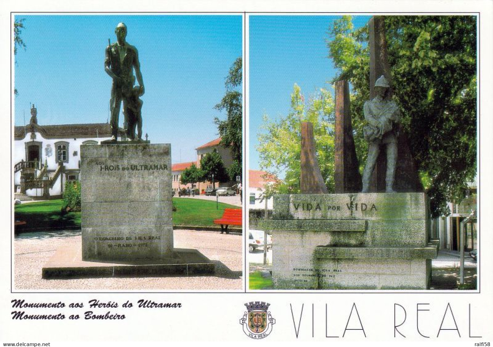 1 AK Portugal * Ansicht Der Stadt Vila Real Mit Den Monumenten Herois Do Ultramar Und Bombeiro * - Vila Real