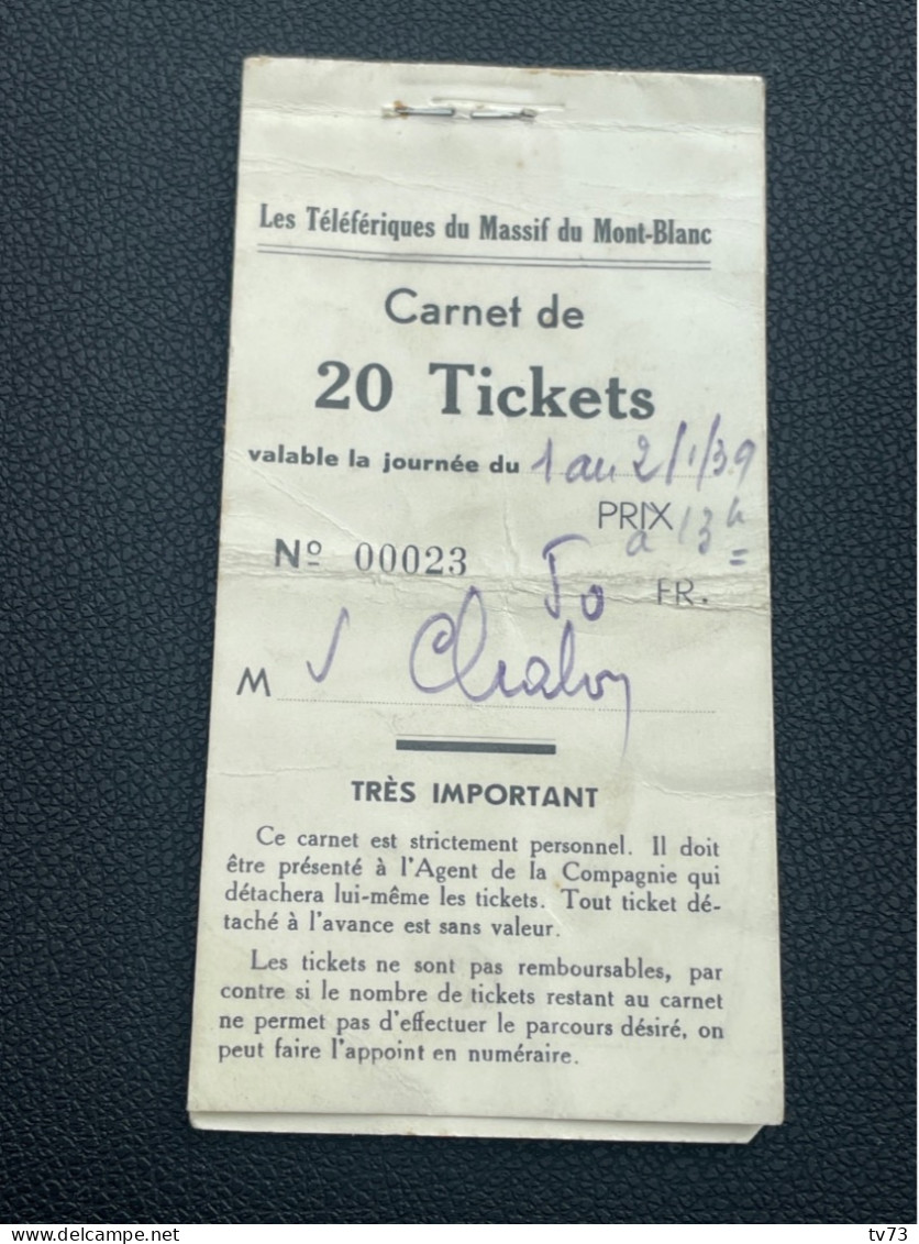 V075 - Rare Carnet De Tickets Les Téléfériques Du Massif Du Mont Blanc - Megeve Houches St Gervais Haute Savoie - Europe