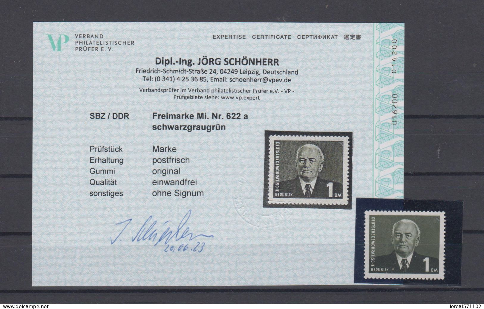 DDR 1958  Mich.Nr 622 A ** Geprüft Durch EXPERTISE Schönherr VP400,- - Ungebraucht