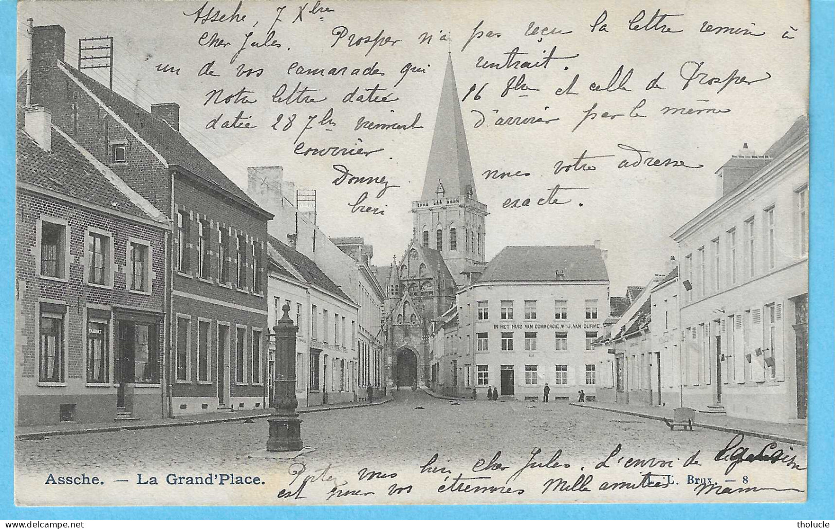 Asse-Assche-1904-La Grand'Place-Pompe à Eau-In Het Huis Van Commercie-Wve J.Van Durme-Timbre "Fine Barbe"bandelette N°58 - Asse