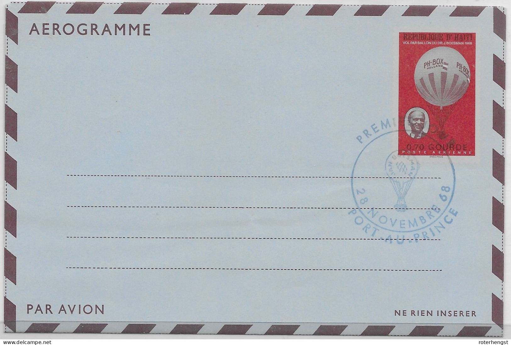 Haiti Aerogramme FDC 1968 Balloon - Haïti