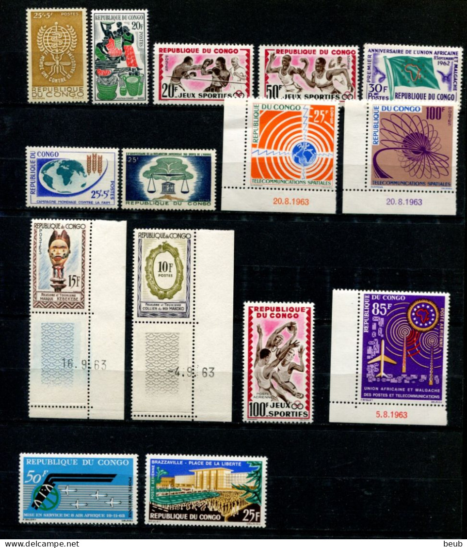 V - CONGO - Année 1962-63: Y&T N° 148 à 158 + PA 7, PA 10 Et PA12/13  Tous NSC ** Et Certains En Coin Daté - Nuevas/fijasellos