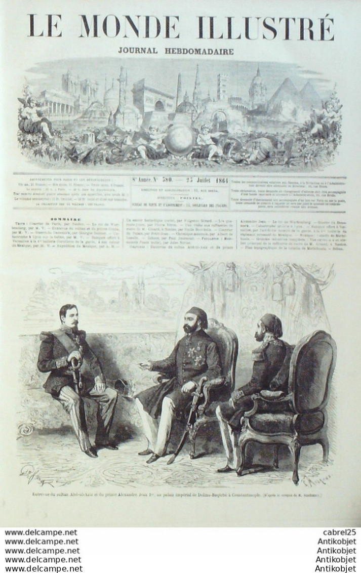 Le Monde Illustré 1864 N°380 Constantinople Sultan Abd Ul Aziz Lyon Danemark Ile Alsen Mexique Mathehuala - 1850 - 1899