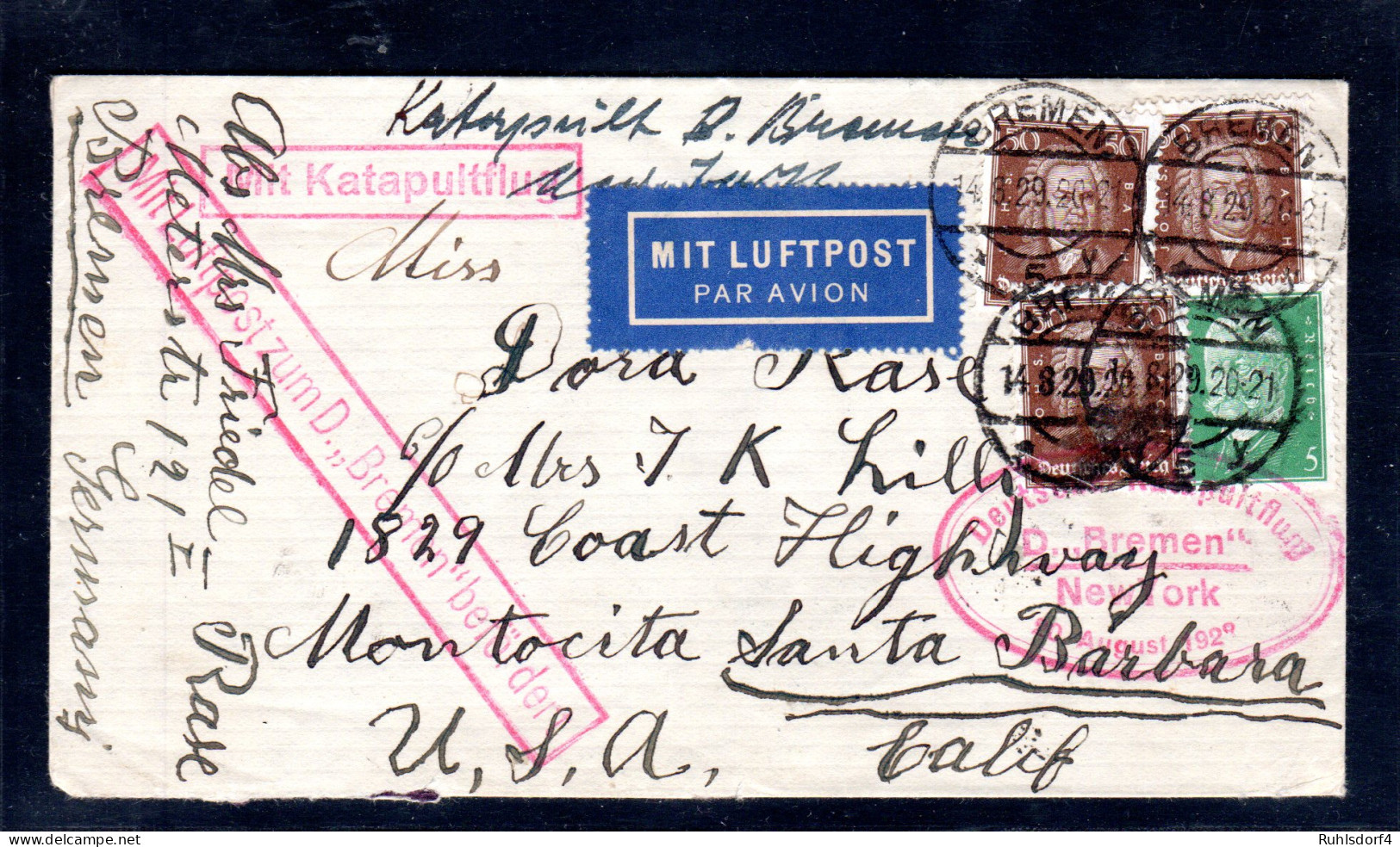 DR, Katapultflug Bremen-New York - Luft- Und Zeppelinpost