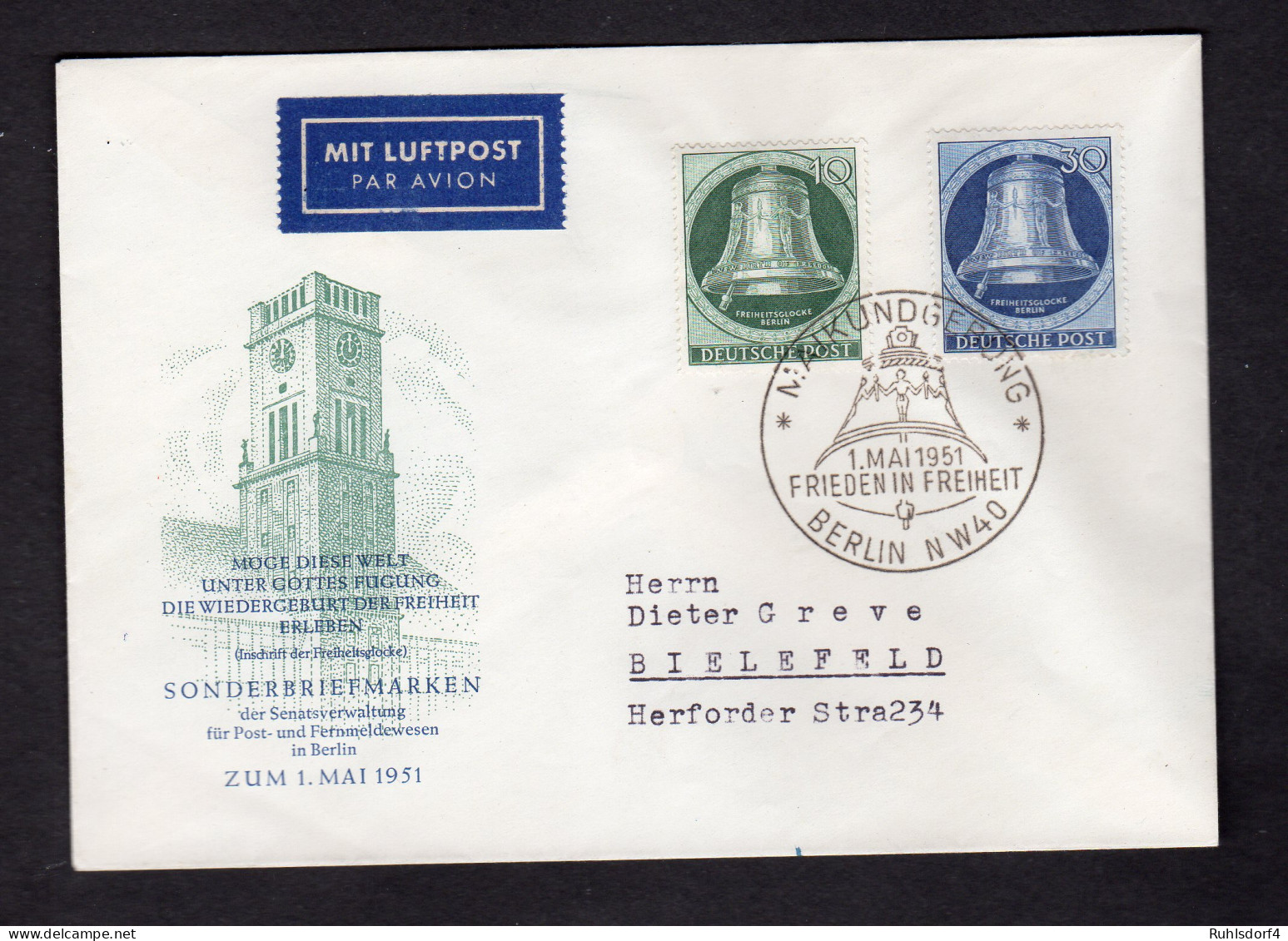 Berlin, FDC. Mi.-Nr. 76-78 - Glocke Links 10 Und 30 Pfg. - Altri & Non Classificati